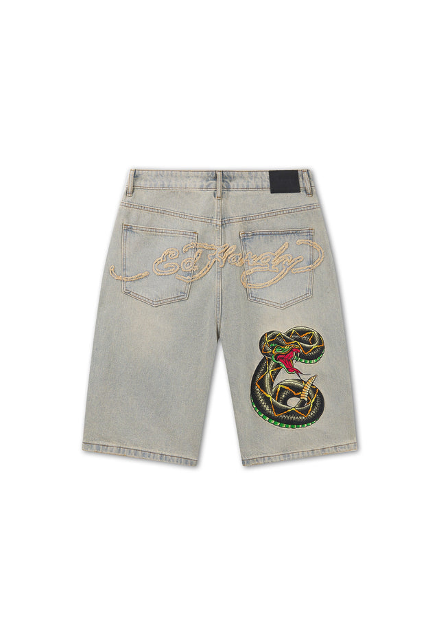 MENS DESERT SNAKE RELAXED DENIM JORT - BLUE SAND WASH