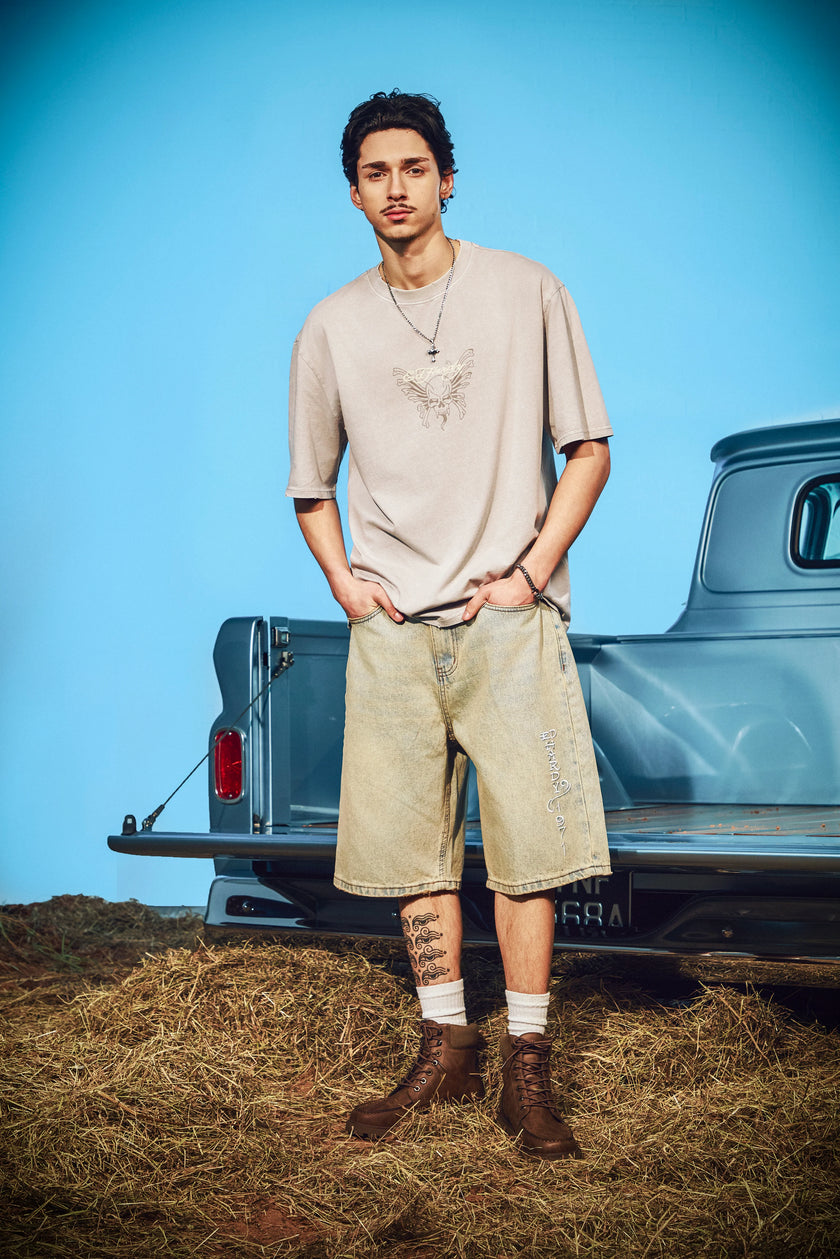 MENS DESERT SNAKE RELAXED DENIM JORT - BLUE SAND WASH