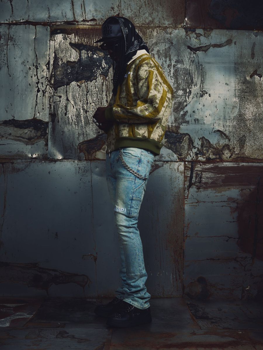 Olive Green Destroyed Plaid Bomber
