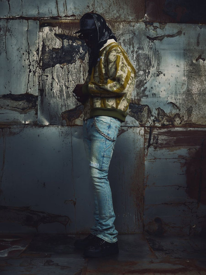 Olive Green Destroyed Plaid Bomber