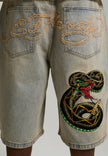 MENS DESERT SNAKE RELAXED DENIM JORT - BLUE SAND WASH
