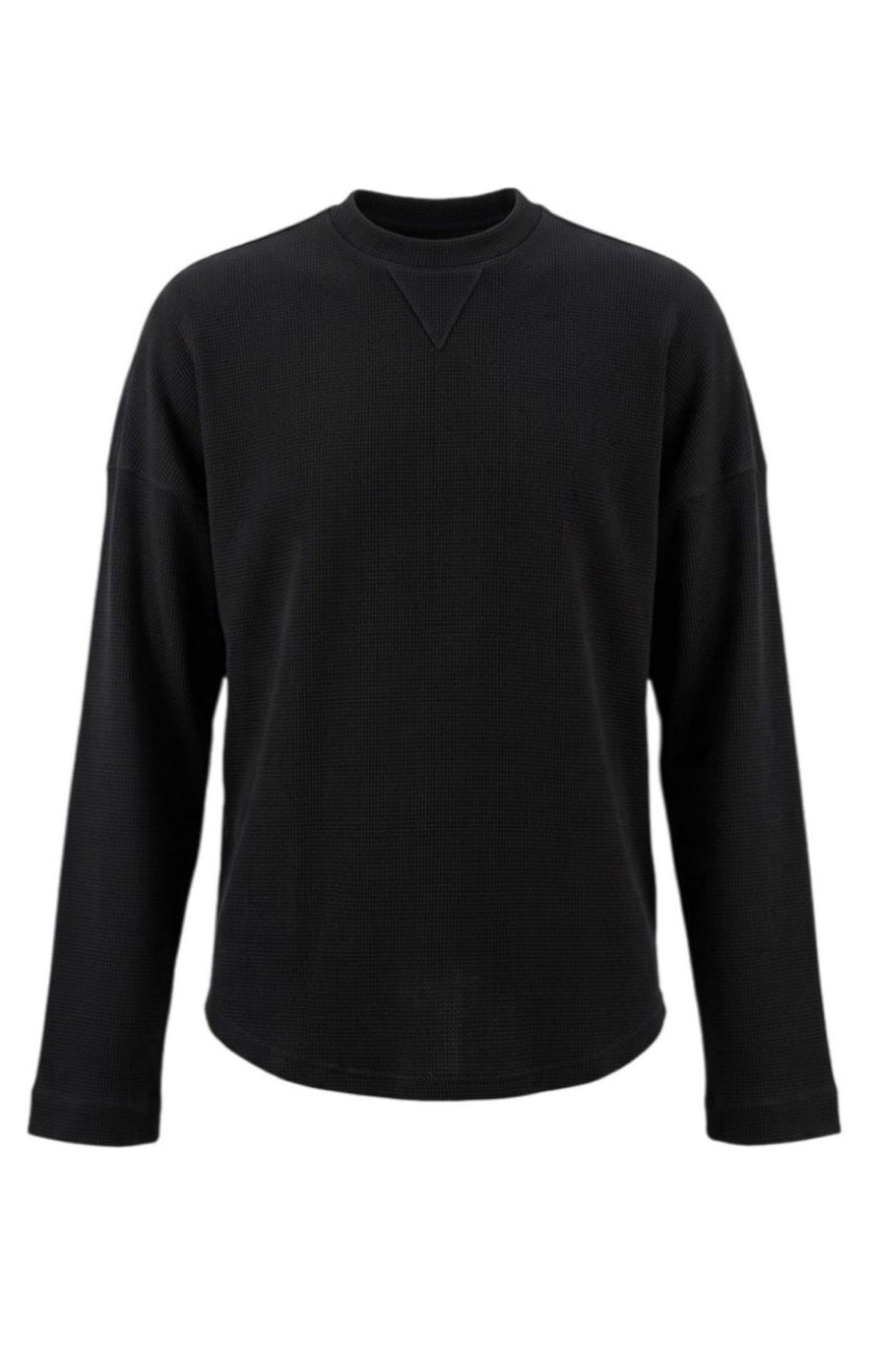 BLACK WAFFLE LONG SLEEVE