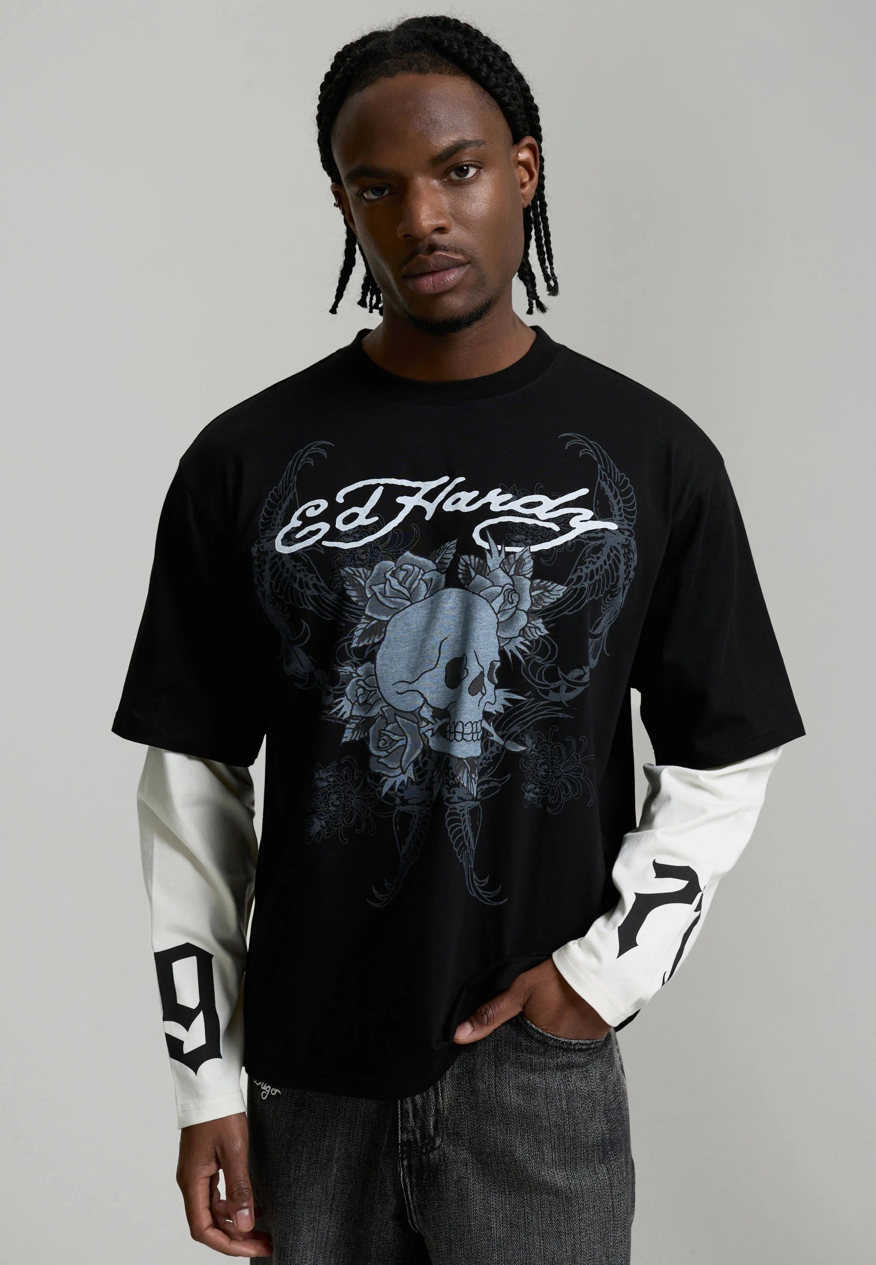 MENS 1971 SKULL DOUBLE LAYER RELAXED T-SHIRT - BLACK