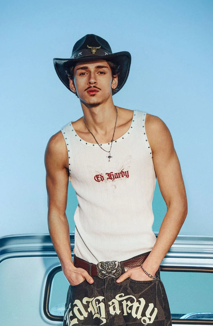 MENS ED HARDY STUDDED RIB VEST