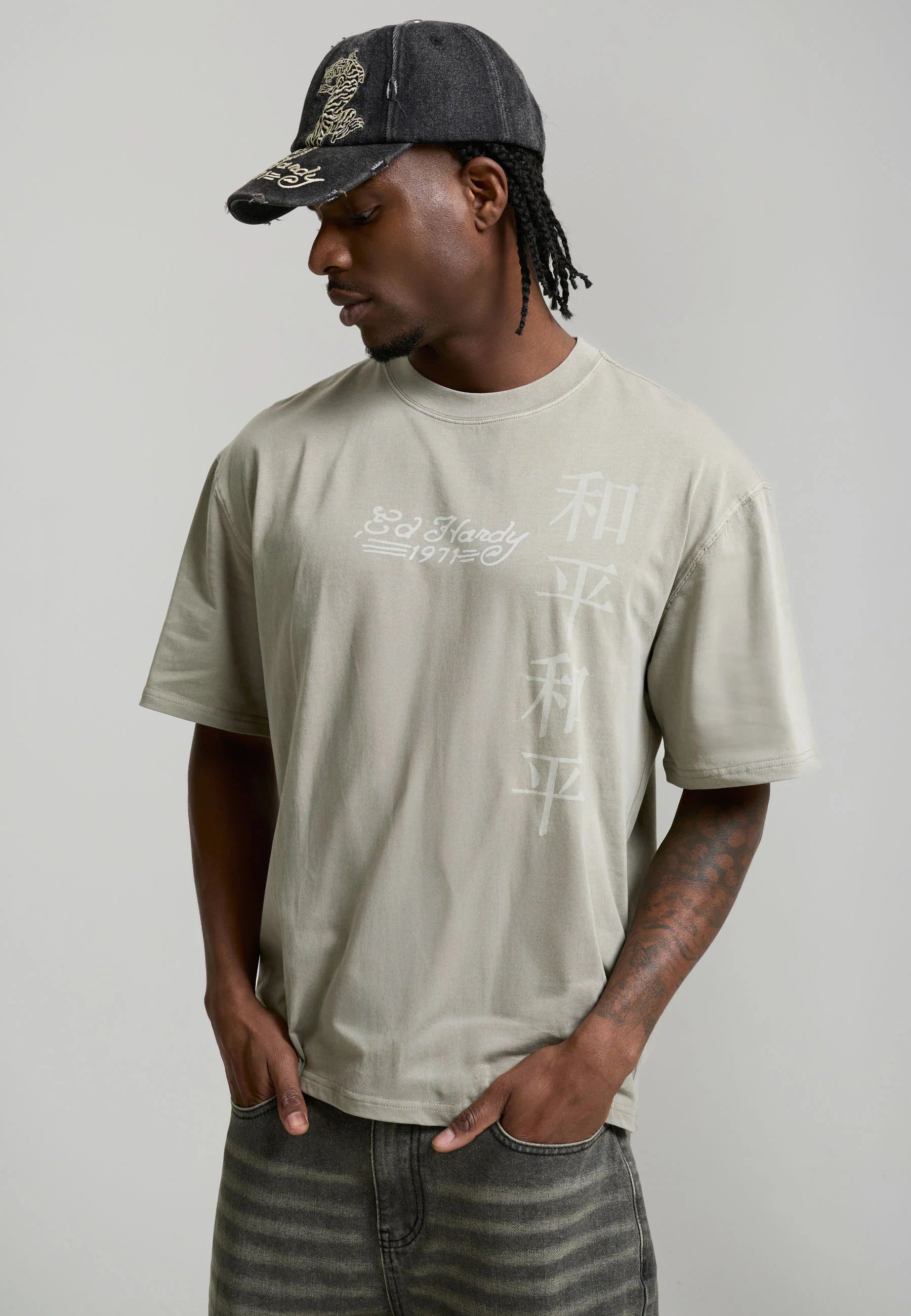 MENS WASHED SNAKE CHARMER RELAXED T-SHIRT - WASHED GREEN