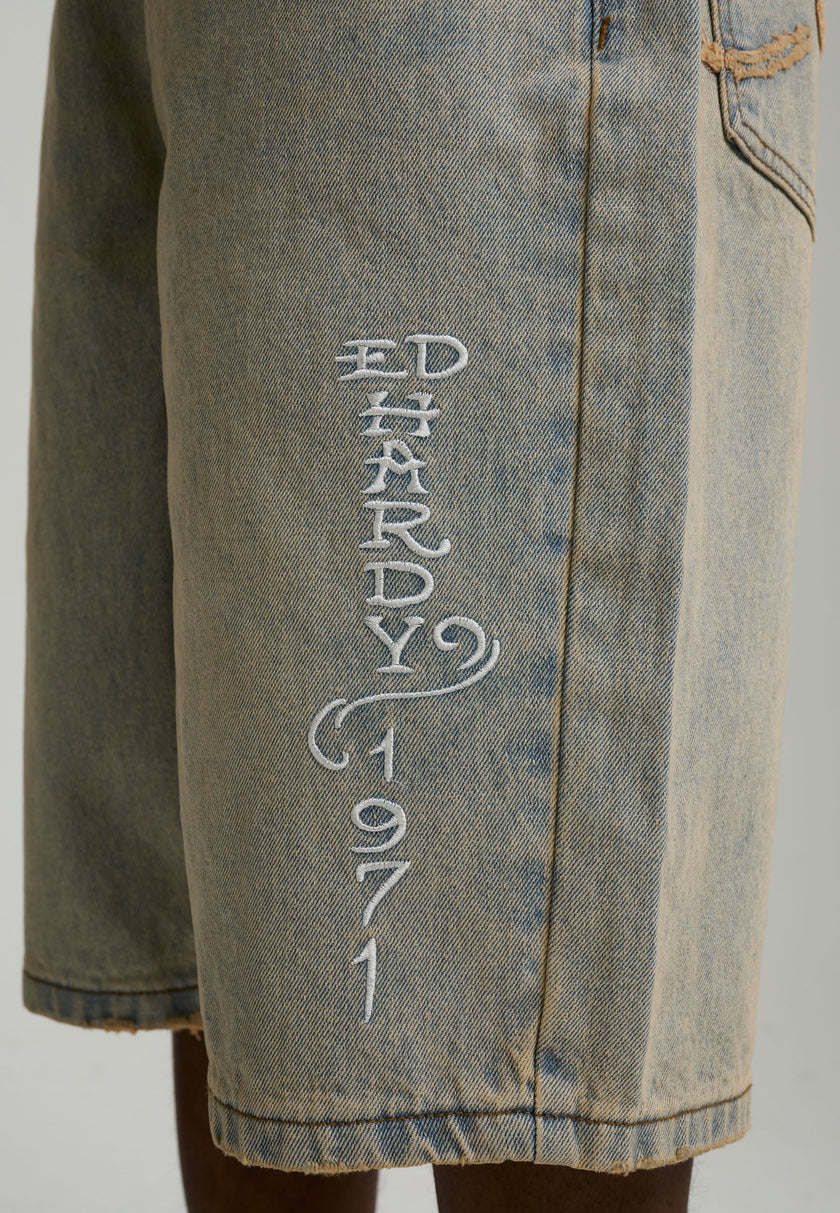 MENS DESERT SNAKE RELAXED DENIM JORT - BLUE SAND WASH
