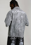 MENS DISTRESSED CROSS RELAXED DENIM SHIRT - BLACK