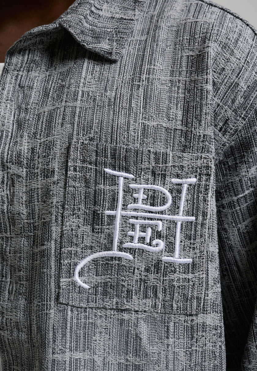 MENS DISTRESSED CROSS RELAXED DENIM SHIRT - BLACK
