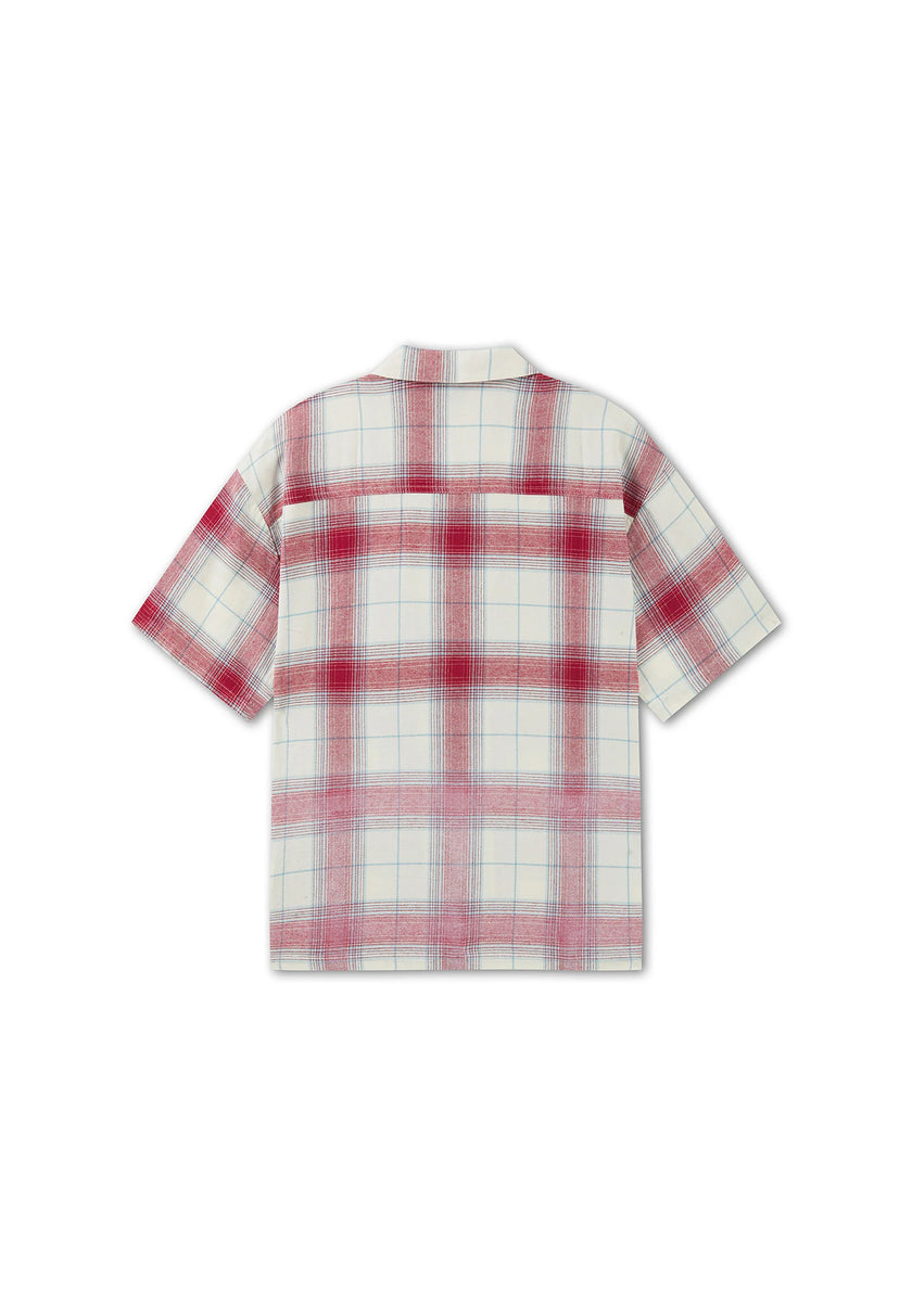 MENS GOTHIC CHECK REVERE BOXY SHIRT - RED