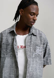 MENS DISTRESSED CROSS RELAXED DENIM SHIRT - BLACK