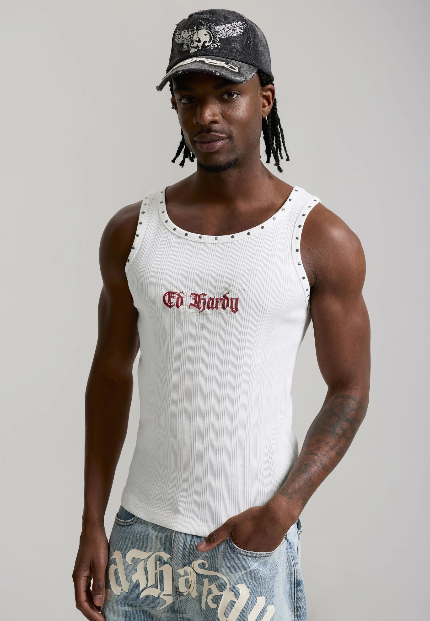 MENS ED HARDY STUDDED RIB VEST