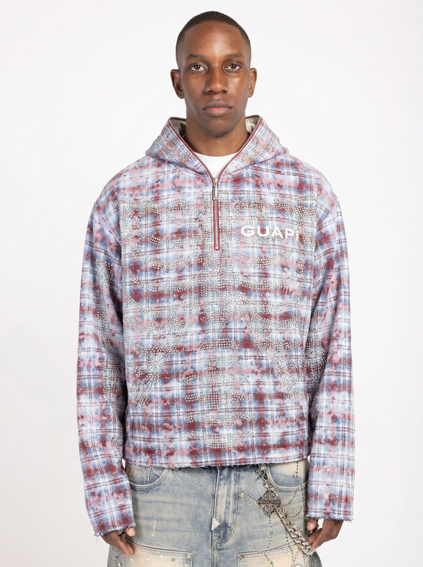 VINTAGE RED SKELETON HALF ZIP HOODIE