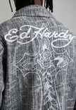 MENS DISTRESSED CROSS RELAXED DENIM SHIRT - BLACK
