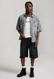 MENS DISTRESSED CROSS RELAXED DENIM SHIRT - BLACK