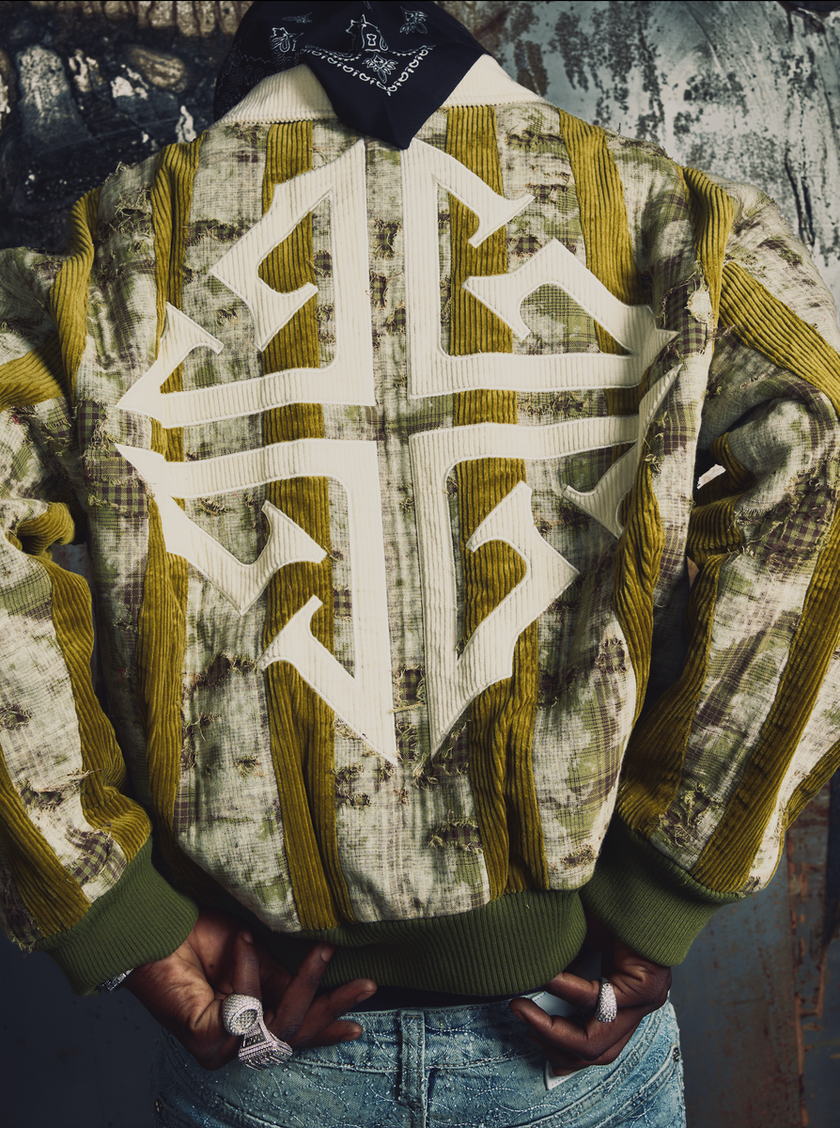 Olive Green Destroyed Plaid Bomber