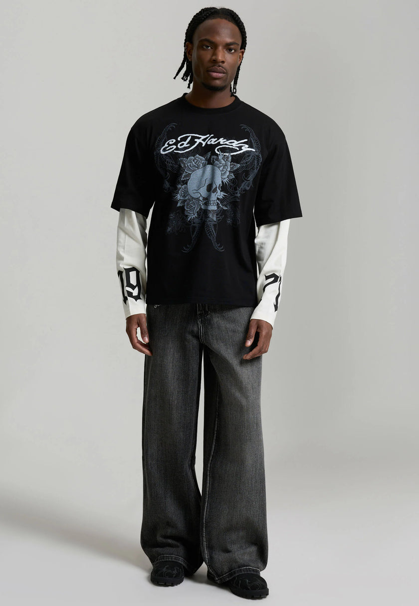 MENS 1971 SKULL DOUBLE LAYER RELAXED T-SHIRT - BLACK