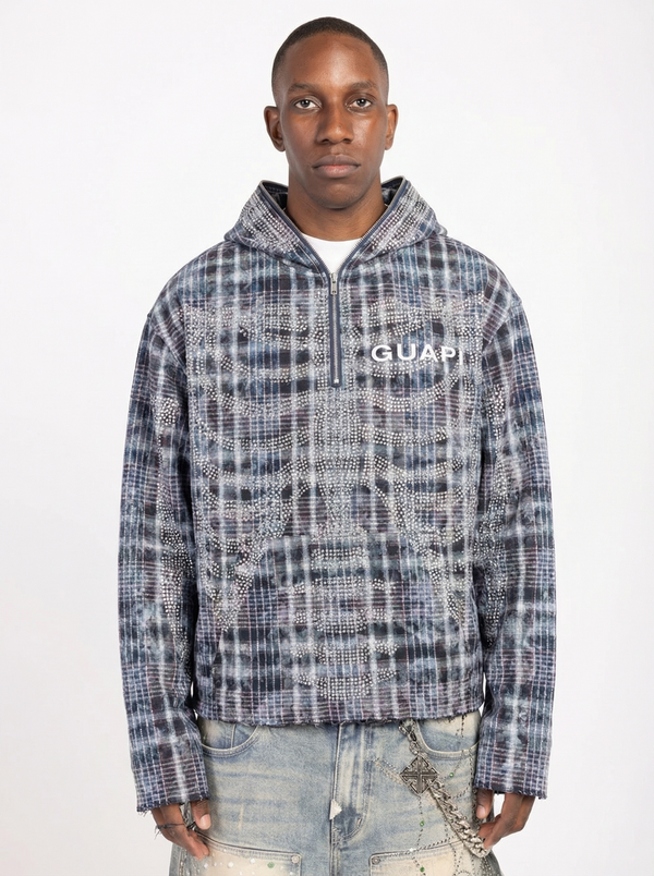 BLUE SKELETON HALF ZIP HOODIE
