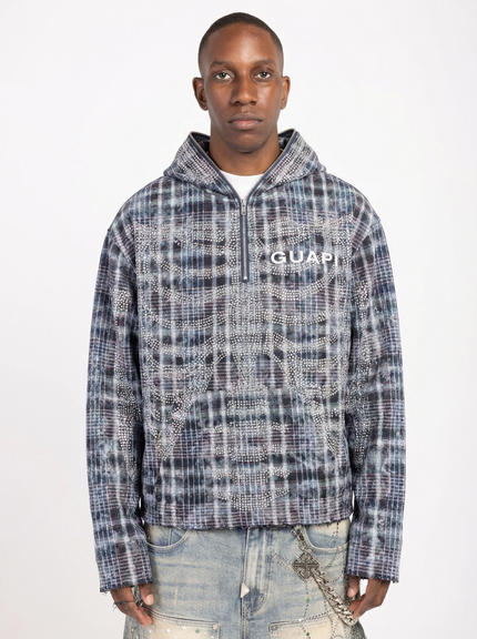 BLUE SKELETON HALF ZIP HOODIE