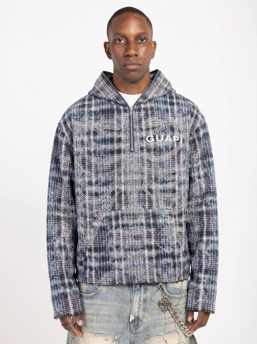 BLUE SKELETON HALF ZIP HOODIE