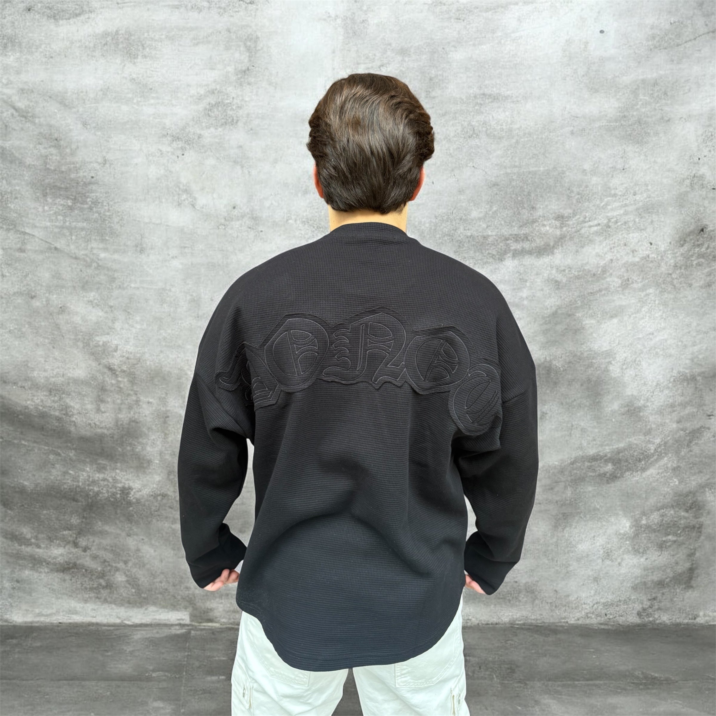 BLACK WAFFLE LONG SLEEVE