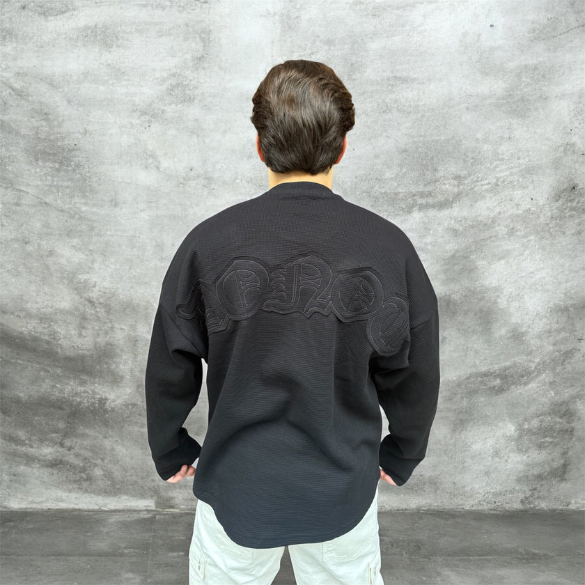 BLACK WAFFLE LONG SLEEVE
