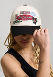 UNISEX EST 1971 VARSITY BADGE 5 PANEL TRUCKER - WHITE / BLACK