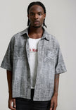 MENS DISTRESSED CROSS RELAXED DENIM SHIRT - BLACK