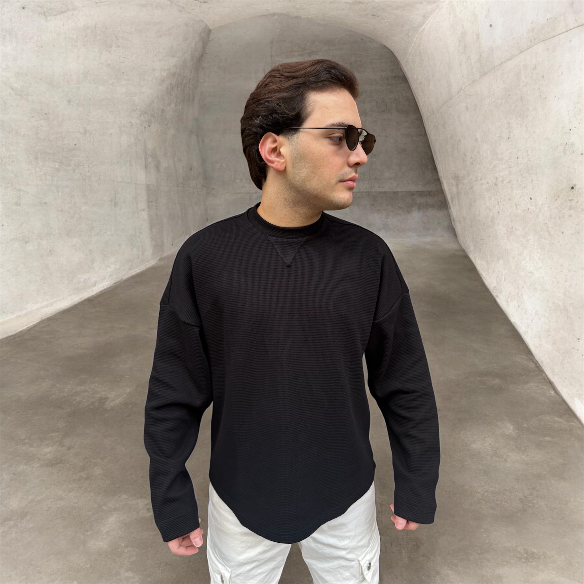 BLACK WAFFLE LONG SLEEVE