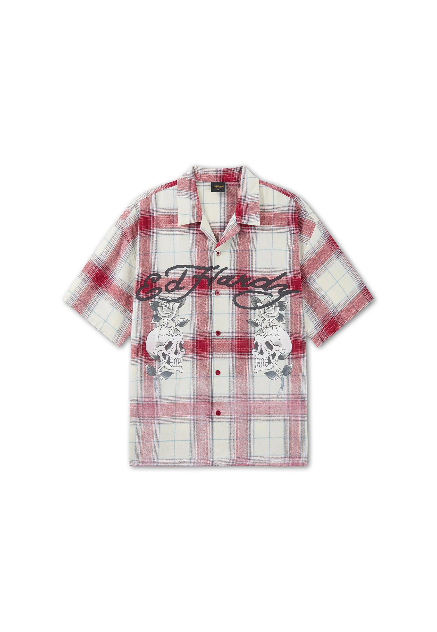 MENS GOTHIC CHECK REVERE BOXY SHIRT - RED