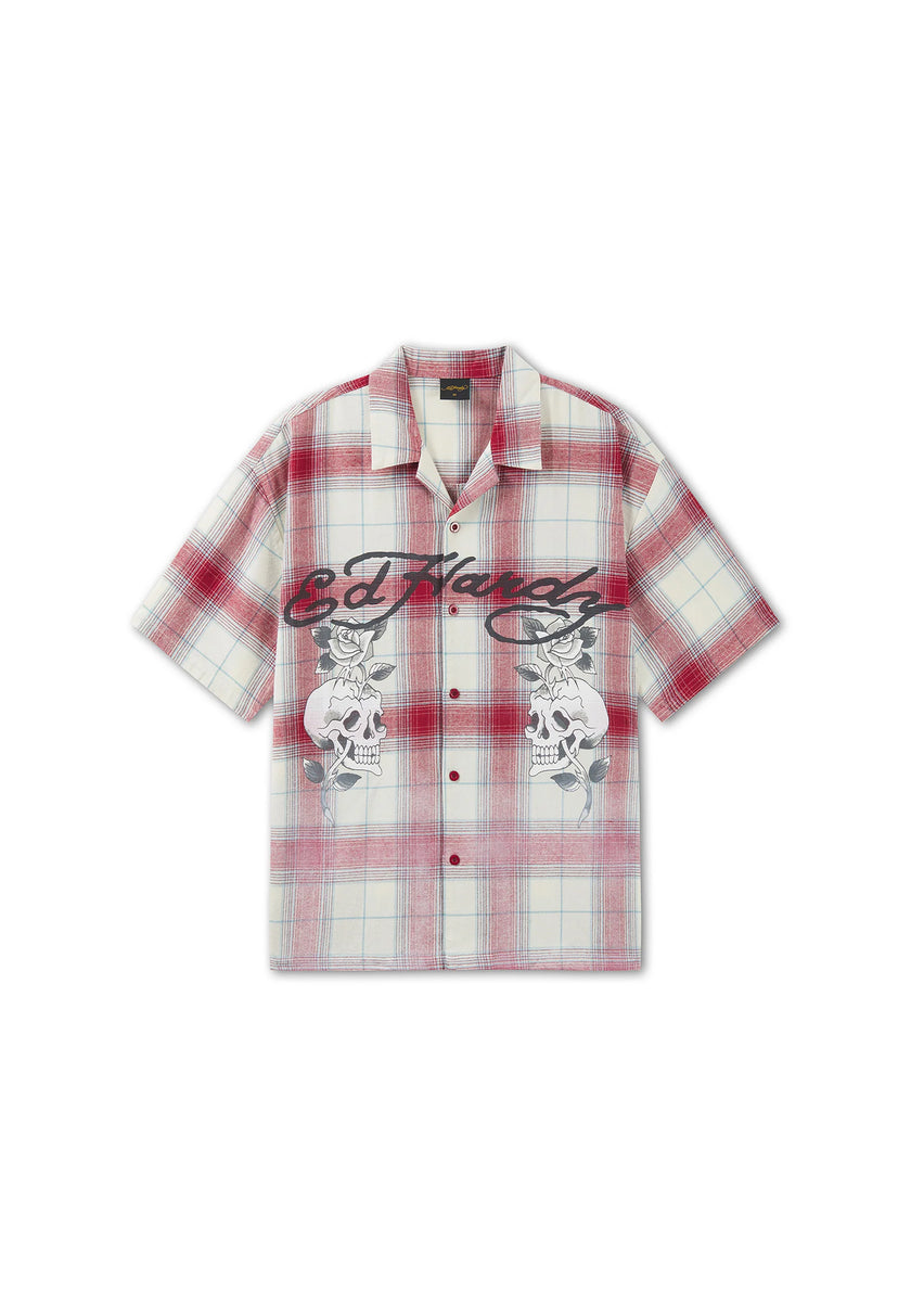 MENS GOTHIC CHECK REVERE BOXY SHIRT - RED