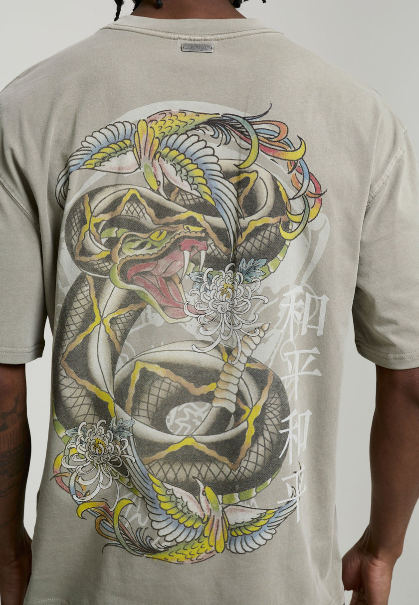 MENS WASHED SNAKE CHARMER RELAXED T-SHIRT - WASHED GREEN