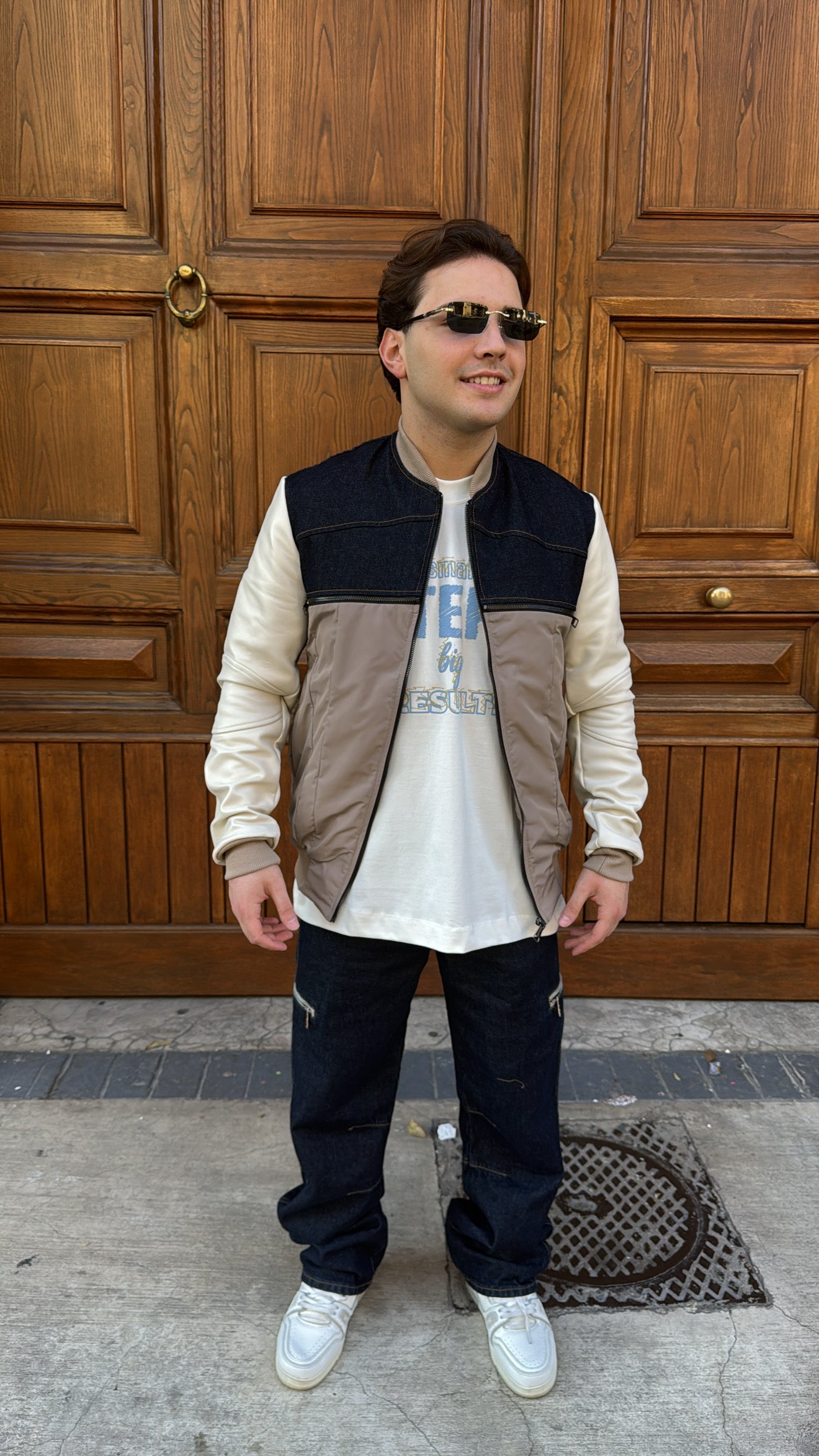 BOMBER BICOLOR BEIGE & DENIM