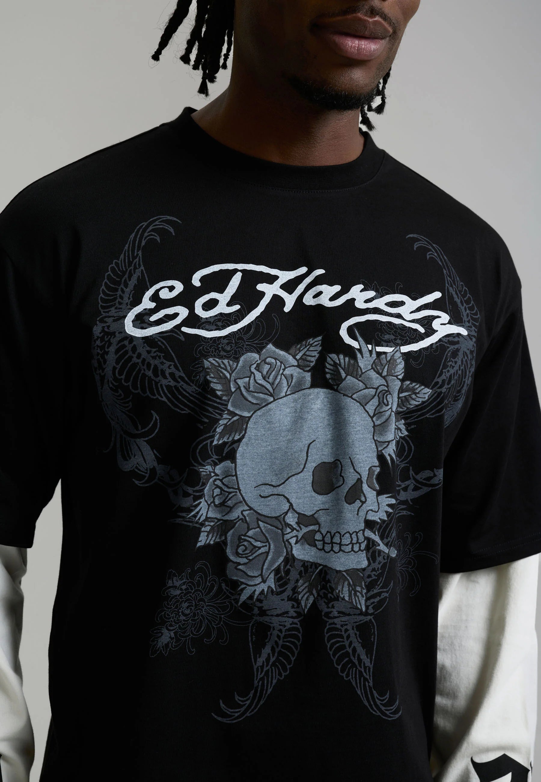 MENS 1971 SKULL DOUBLE LAYER RELAXED T-SHIRT - BLACK