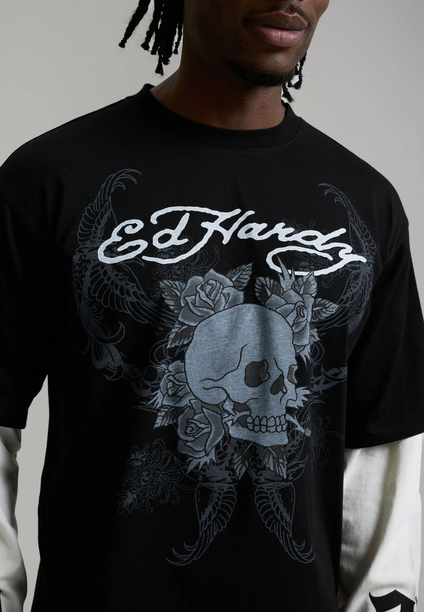 MENS 1971 SKULL DOUBLE LAYER RELAXED T-SHIRT - BLACK