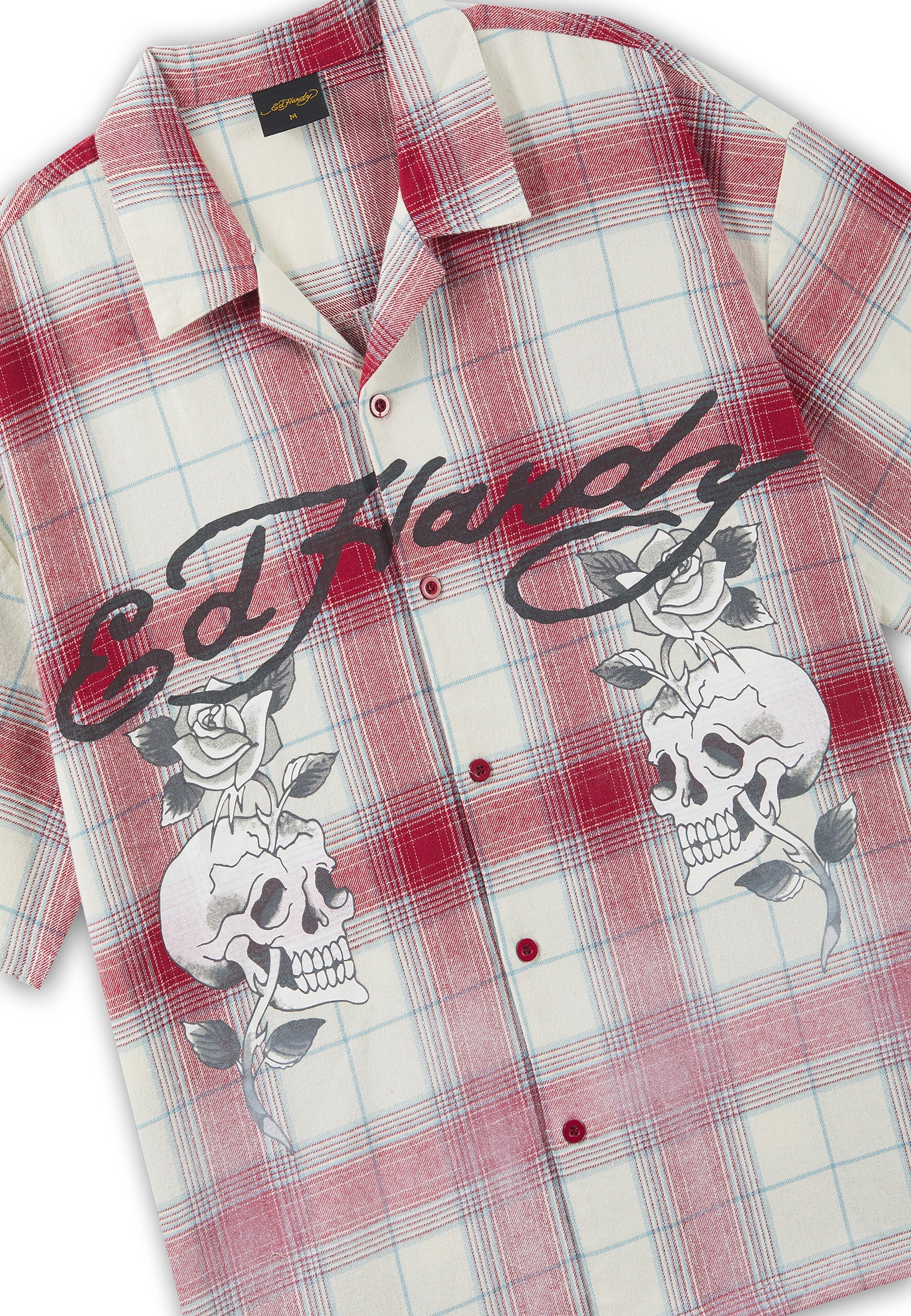 MENS GOTHIC CHECK REVERE BOXY SHIRT - RED
