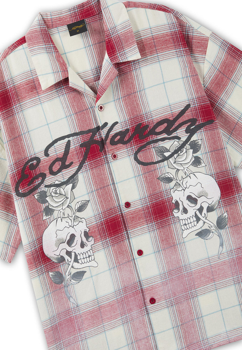 MENS GOTHIC CHECK REVERE BOXY SHIRT - RED