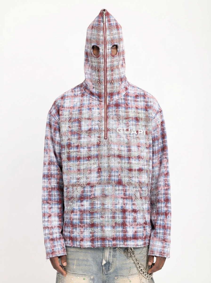 VINTAGE RED SKELETON HALF ZIP HOODIE