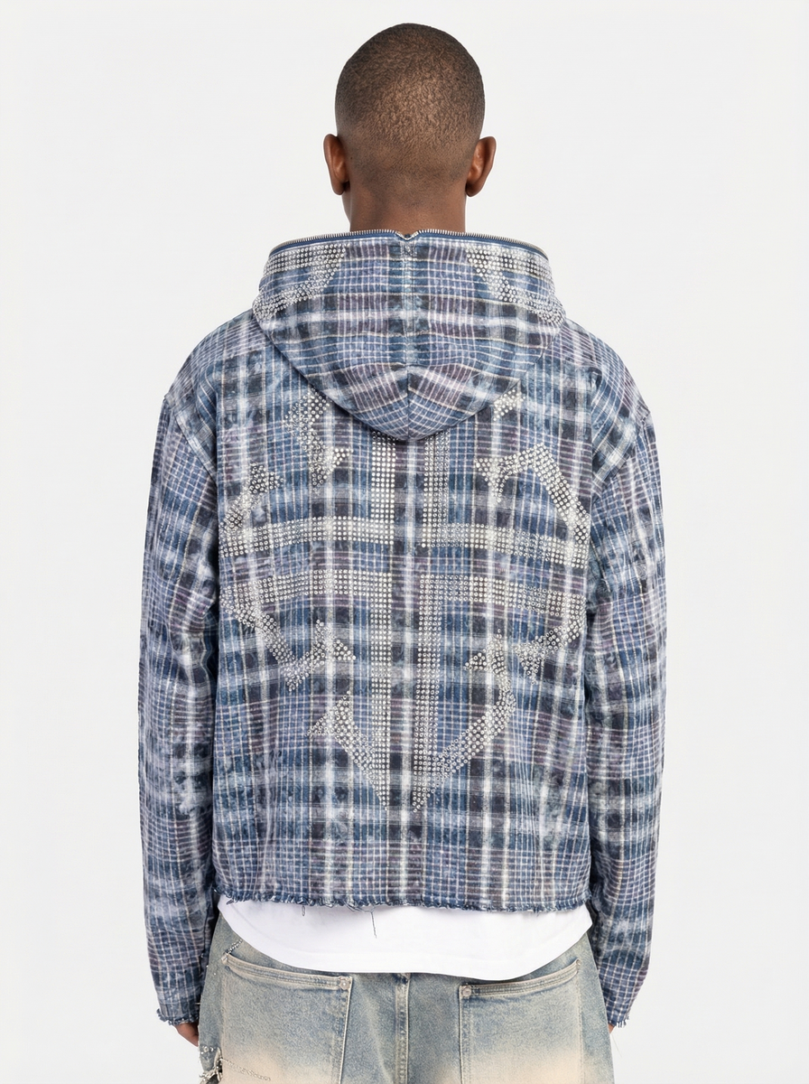 BLUE SKELETON HALF ZIP HOODIE