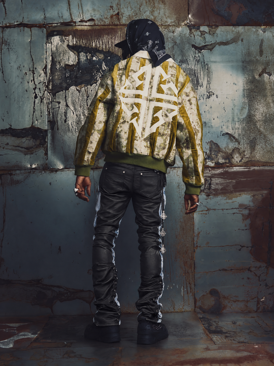 Olive Green Destroyed Plaid Bomber