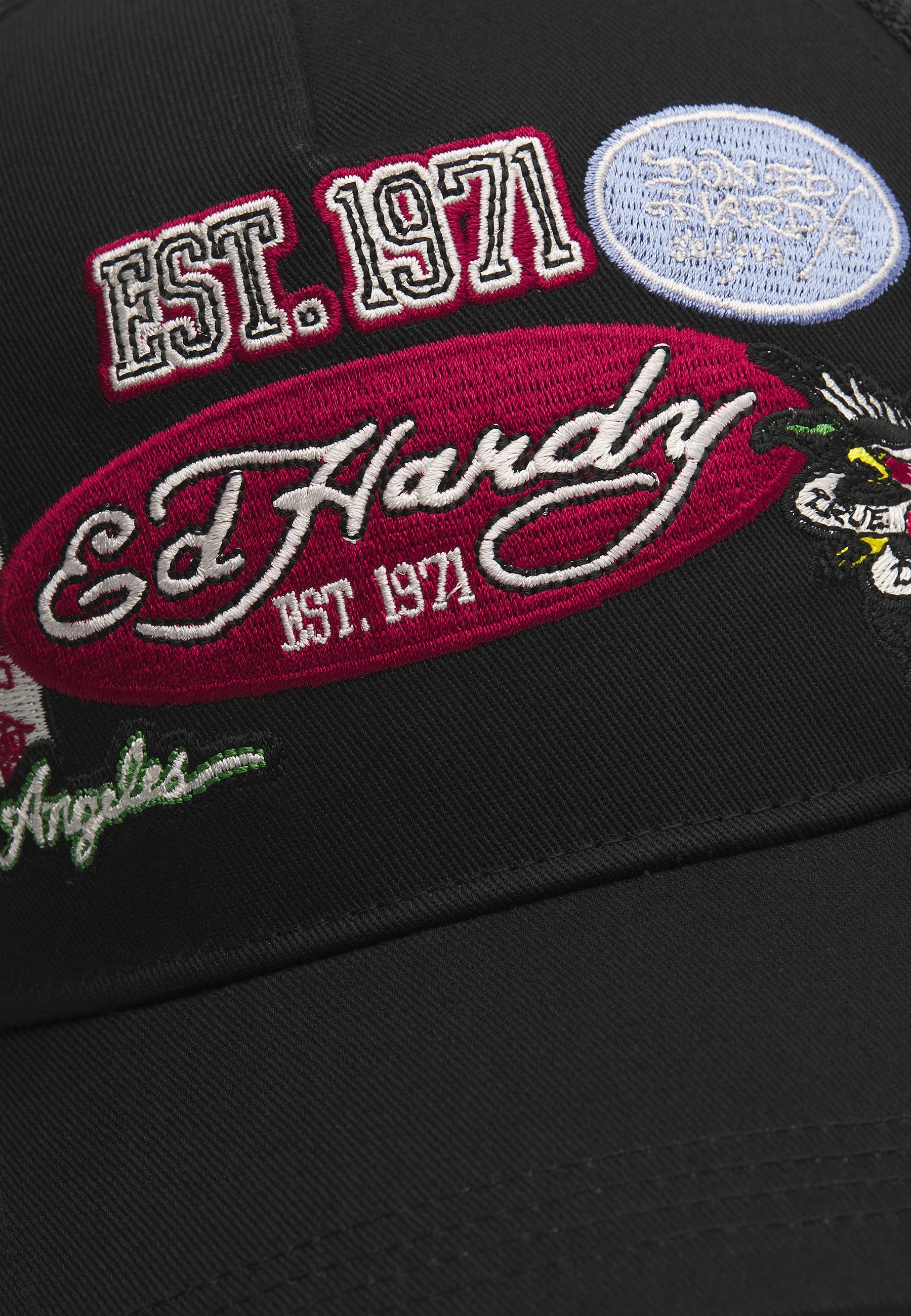 UNISEX EST 1971 VARSITY BADGE 5 PANEL TRUCKER - BLACK